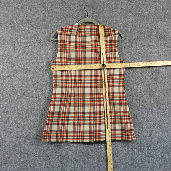 VINTAGE Pendleton Vest Womens 11 12 Orange Green Plaid Wool USA Made 70s Jrs - Picture 7 of 12